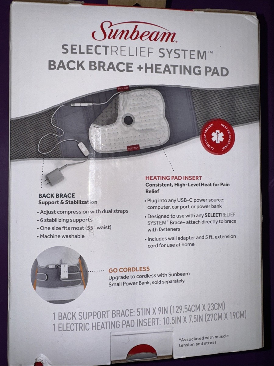 Sunbeam Back Brace Heating Pad Select Relief System Back Therapy Bundle