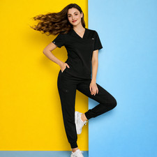 Stretch Nursing Medical Scrub Uniform Set Men Women V-Neck Jogger Workware Suit