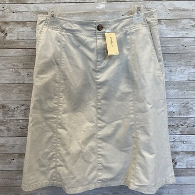 NWT Eddie Bauer Womens 6 Skirt Short Chino 22  Long Cream Khaki Cotton Blend NEW