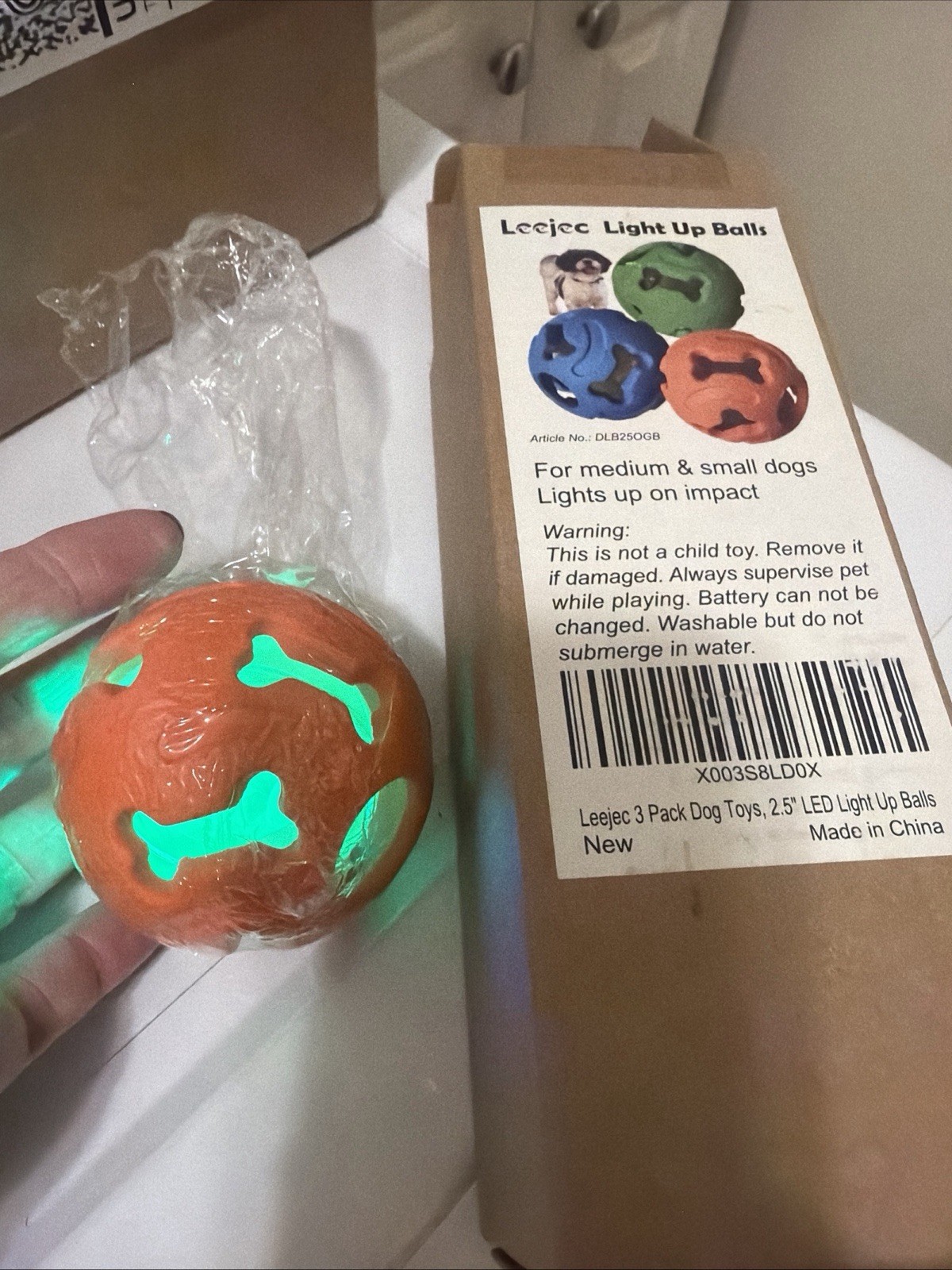 Dog Toy NEW 2.5" Interactive Light up Ball Medium-Small Breed ONE-OPEN BOX