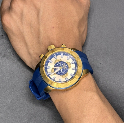 Invicta Chronograph Analog Wristwatch Blue Silicone Band Gold Steel Case Sport