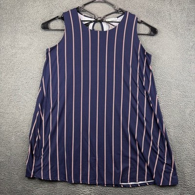 Jamie & Layla Plus Navy Blue Red White Vertical Stripe Sleeveless Top Keyhole 2X