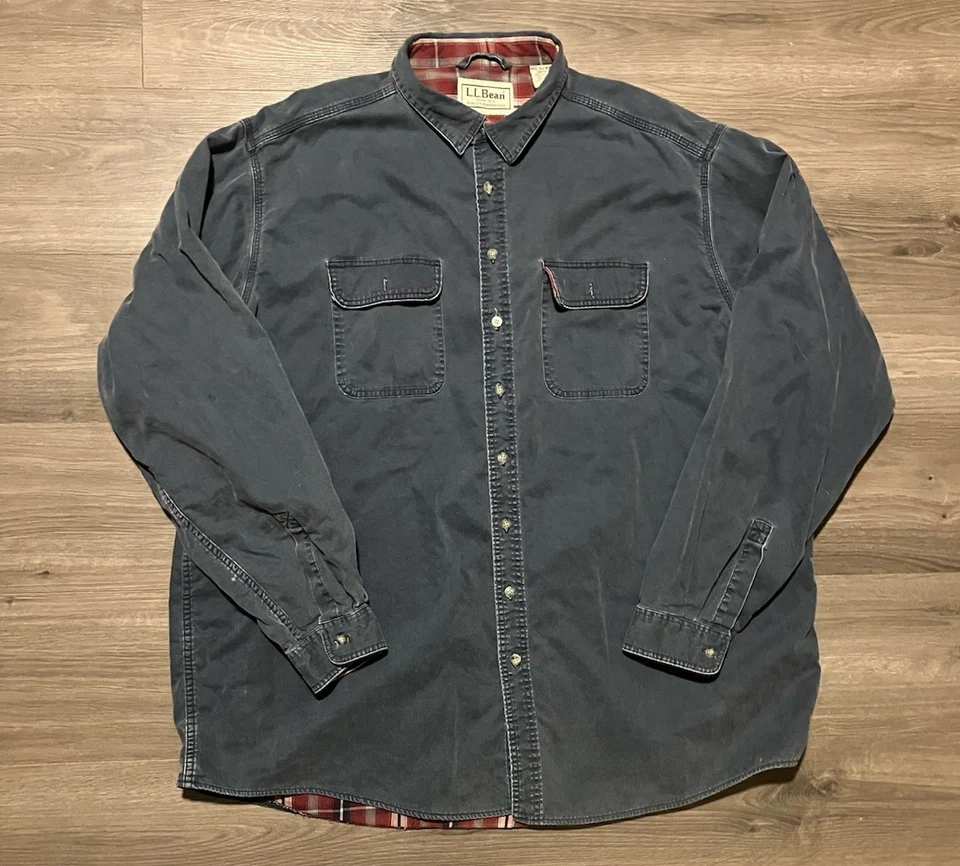 Vintage L.L. Bean Flannel Lined Hurricane Shirt Size 3XLT Blue/Gray Work Button - Image 2 of 4