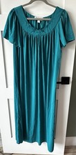 Vintage Miss Elaine Classic Teal Women s Size L Nightgown Embroidered Neckline