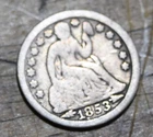 1853 Seated Liberty Silver Dime US Coin Good Condition with Arrows