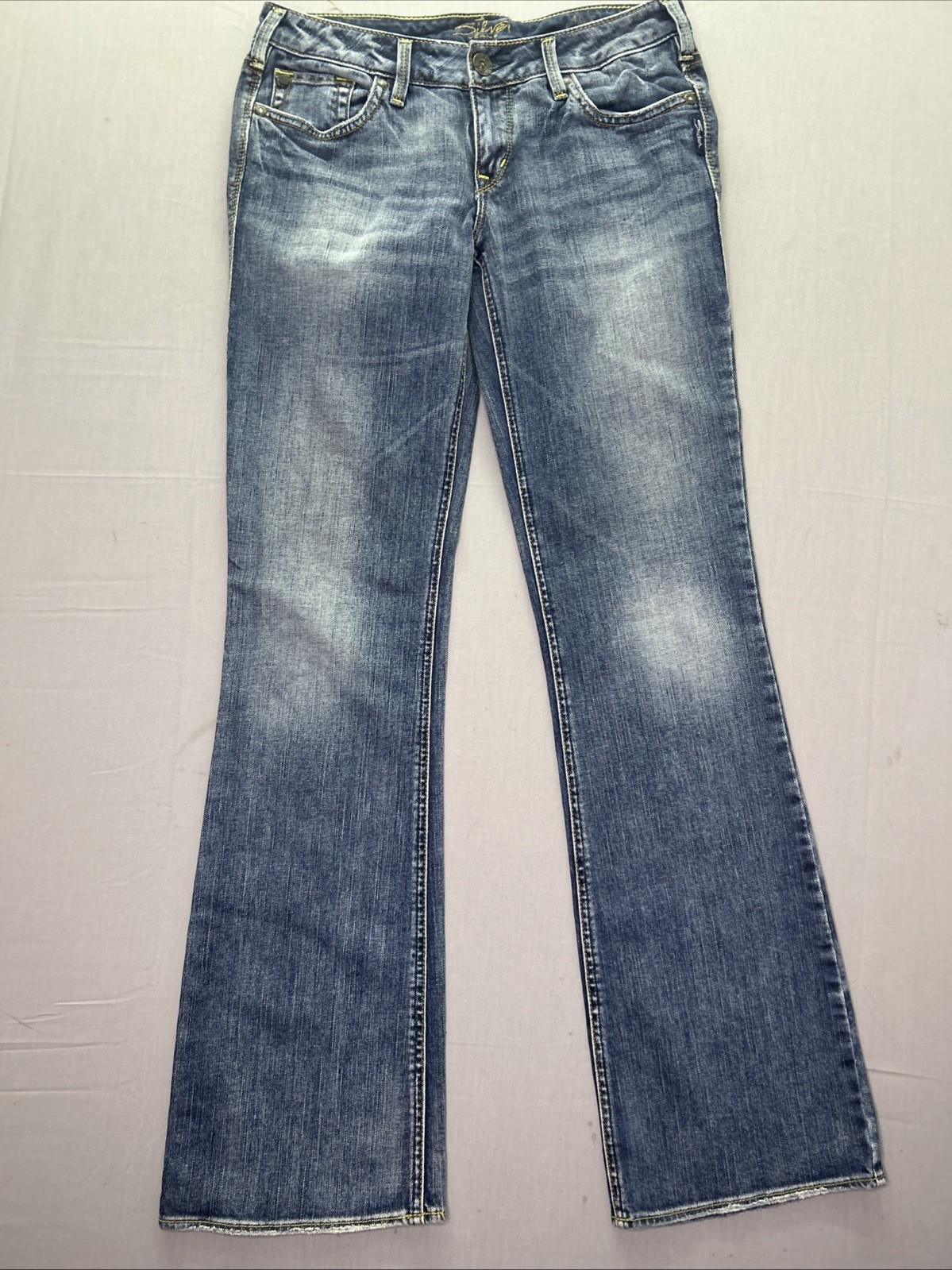 Silver Jeans Aiko Bootcut Women's 29x35 Medium Blue Stretch Denim Grunge Cowgirl