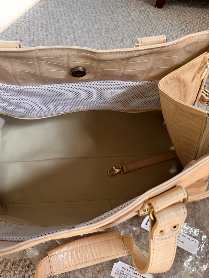 Cartera porta mascotas porta perros cuero beige bolso de mano Hamptons Hound 18x11x8" Foto 3 de 4