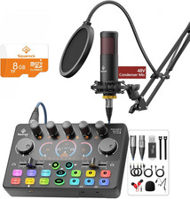 Podcast Equipment Bundle, Mixer with 48V XLR Condenser Microphone, TF Card,5Rgb,