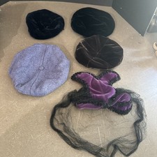 Vintage Ladies Hat Lot 1950  s Union Made Velvet Lace And Beads