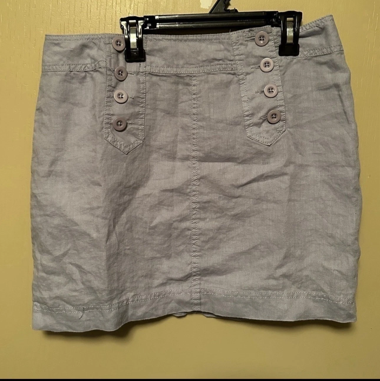 Cynthia Rowley Size 6 Gray Linen A Line Front Button Mini Skirt Casual Summer