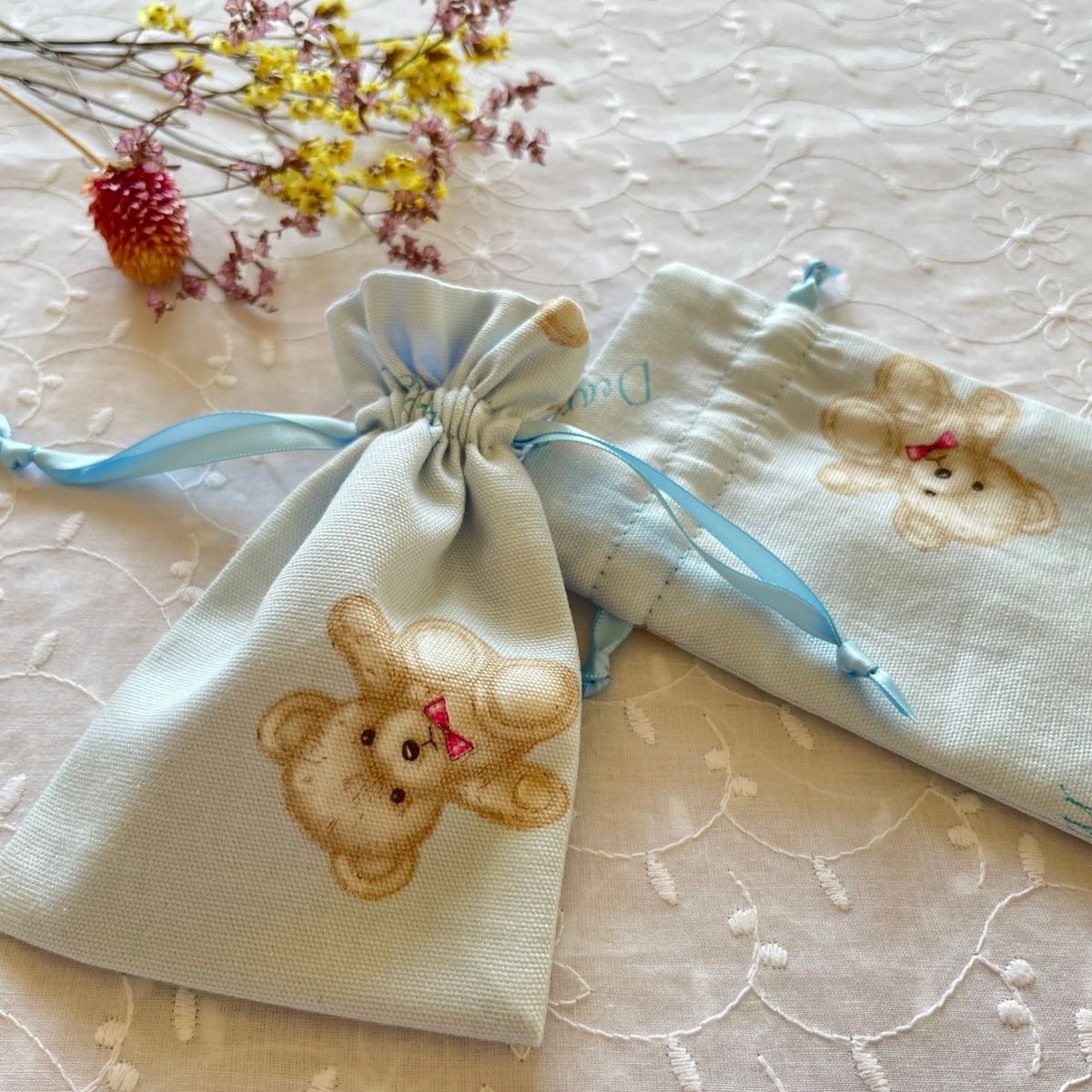 [] Teddy bear pattern mini drawstring bag - image 1