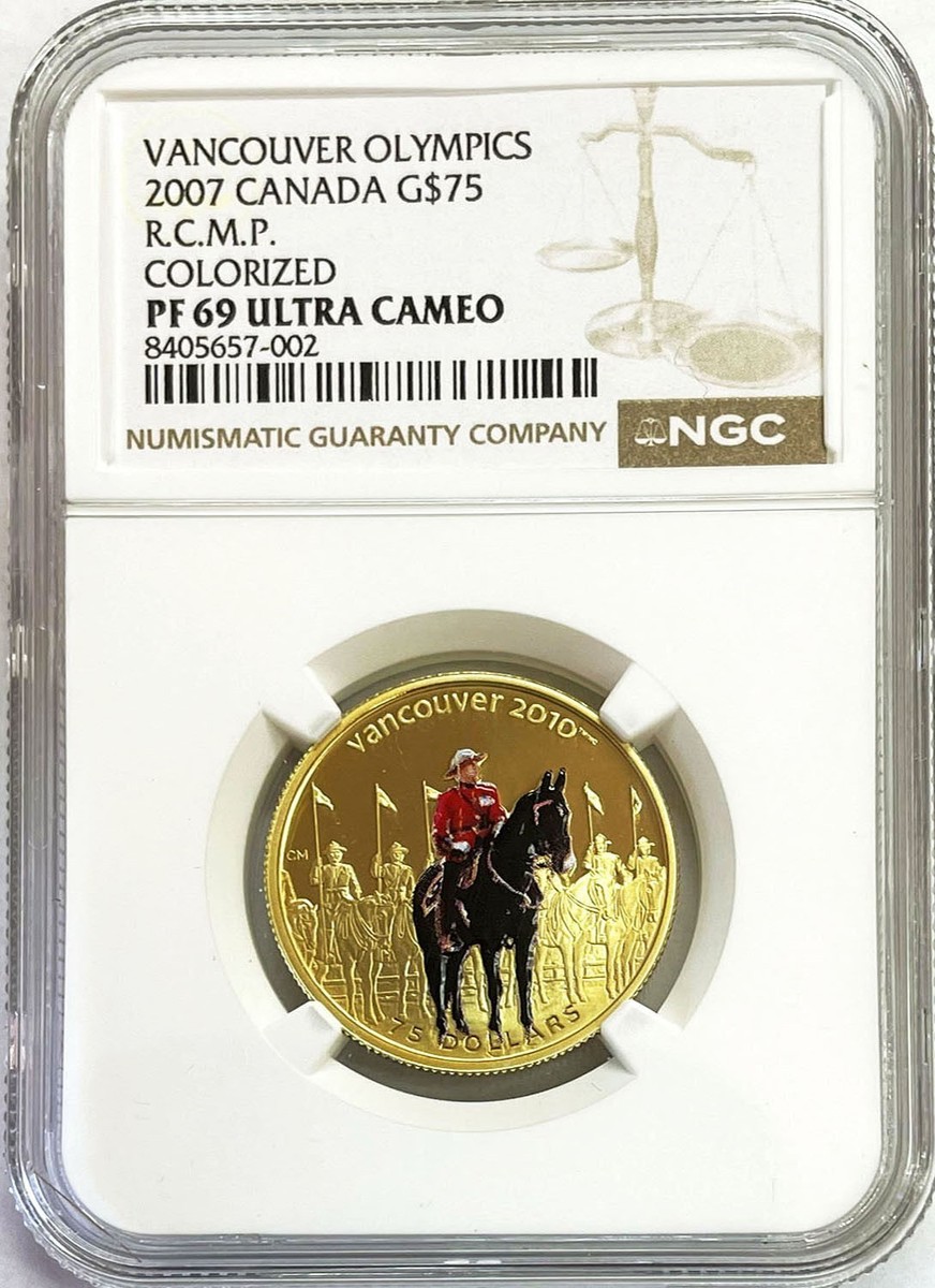 2007 GOLD CANADA PROOF $75 OLYMPIC MOUNTED POLICE COLORIZED COIN