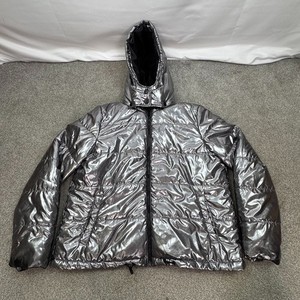 Mod|X Silver Metallic Puffer Jacket With Removable Hood Womens XL