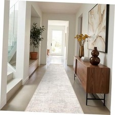 Washable Hallway Runner Rug: Abstract Non-Slip Neutral Rugs 2x10 Beige/Gray