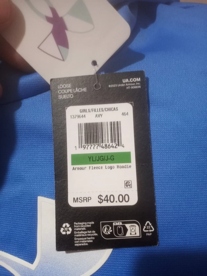 Nueva Sudadera con Capucha Under Armour Niña Vellón Logo Talla Juvenil Grande YL Azul Nueva con Etiquetas Foto 3 de 4