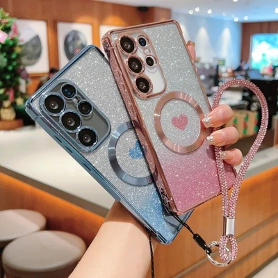 Glitter Magsafe Heart Case Strap Cover For Samsung S26 Ultra S25 FE S24 S23 S22 - Image 1 of 4
