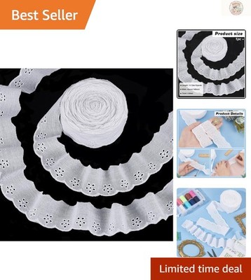 Versatile 15 Yards of White Cotton Eyelet Lace Ruffle Ribbon for DIY Projects
