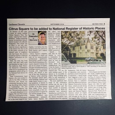 Newspaper Article 2024 Clipping Historic Los Angeles Architecture Collectors