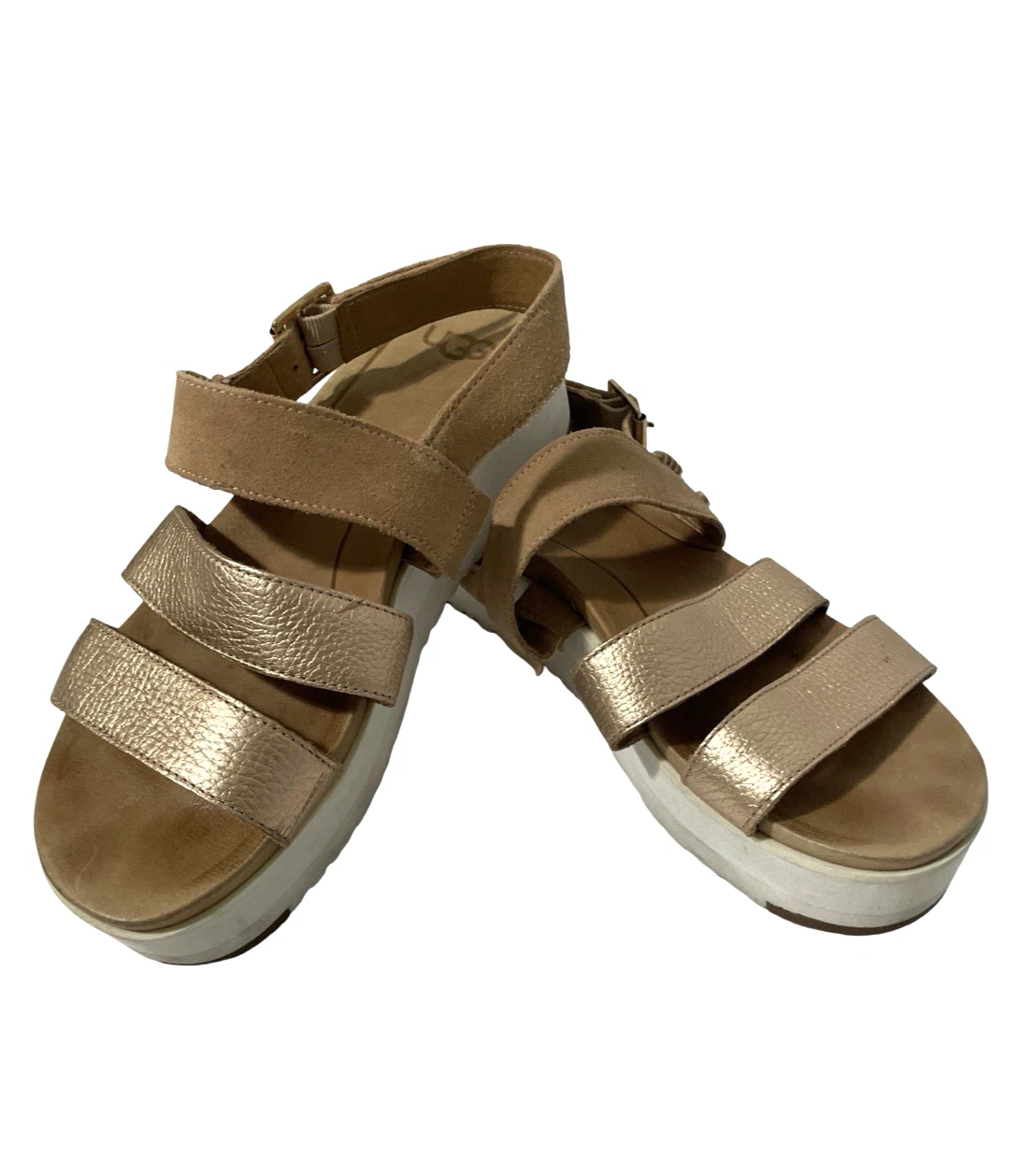 Sandali Ugg marroni donna 6 cinturino in camoscio oro rosa con fibbia