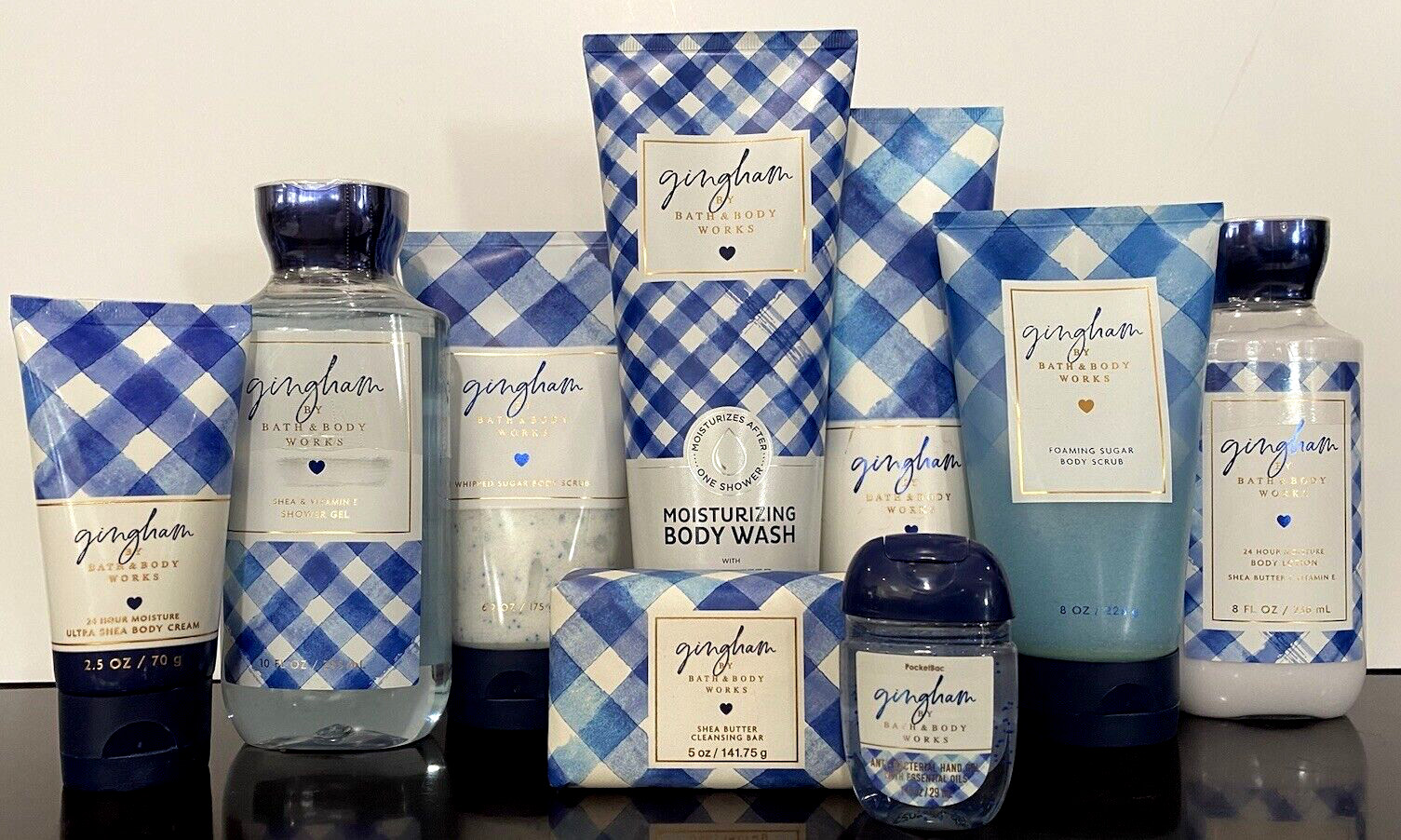 Bath & Body Works LOT OF 9 GINGHAM Scrubs/Body Wash/Cream/Shower Gel/Lotion/Bar