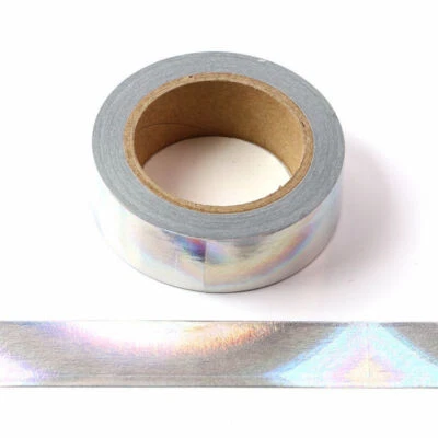 SYNTEGO Silver Holographic Foil Washi Tape Decorative Self Adhesive Tape 15mm x 10m