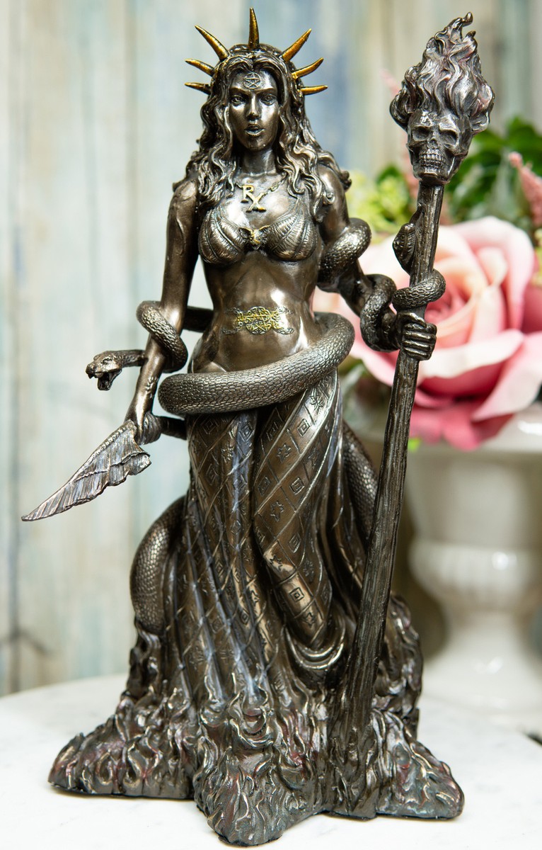 Ebros Greek Goddess Underworld Hecate Holding Fire Skull Staff
