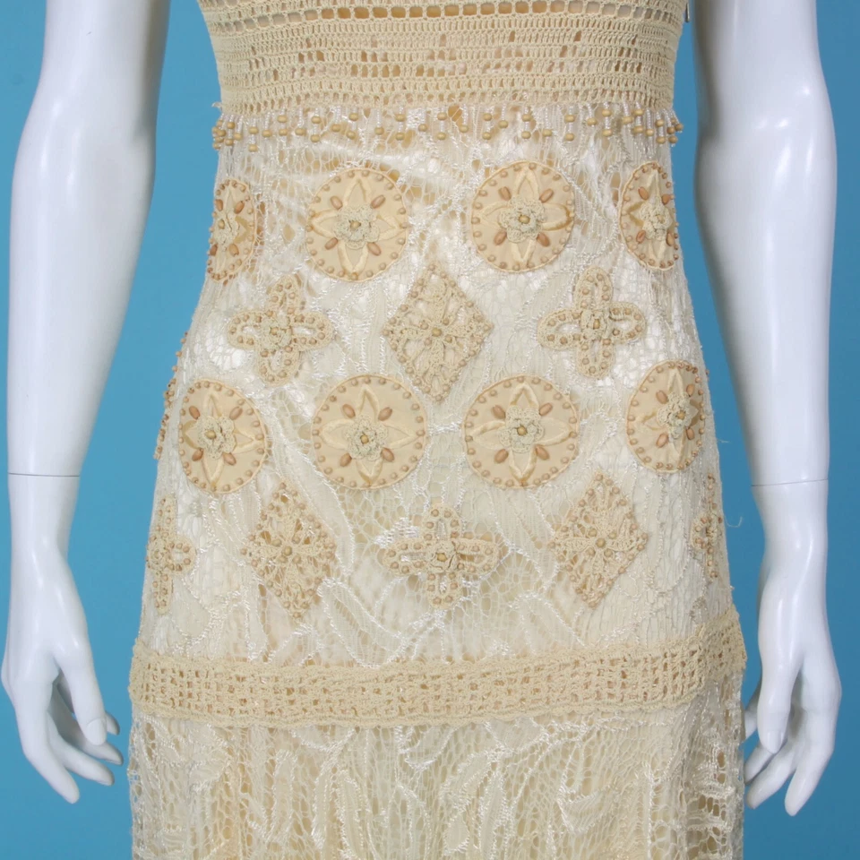 Sue Wong Silk Dress Vintage size 6 stunning Cream beaded lace Gatsby party - 730 - Image 3 of 4