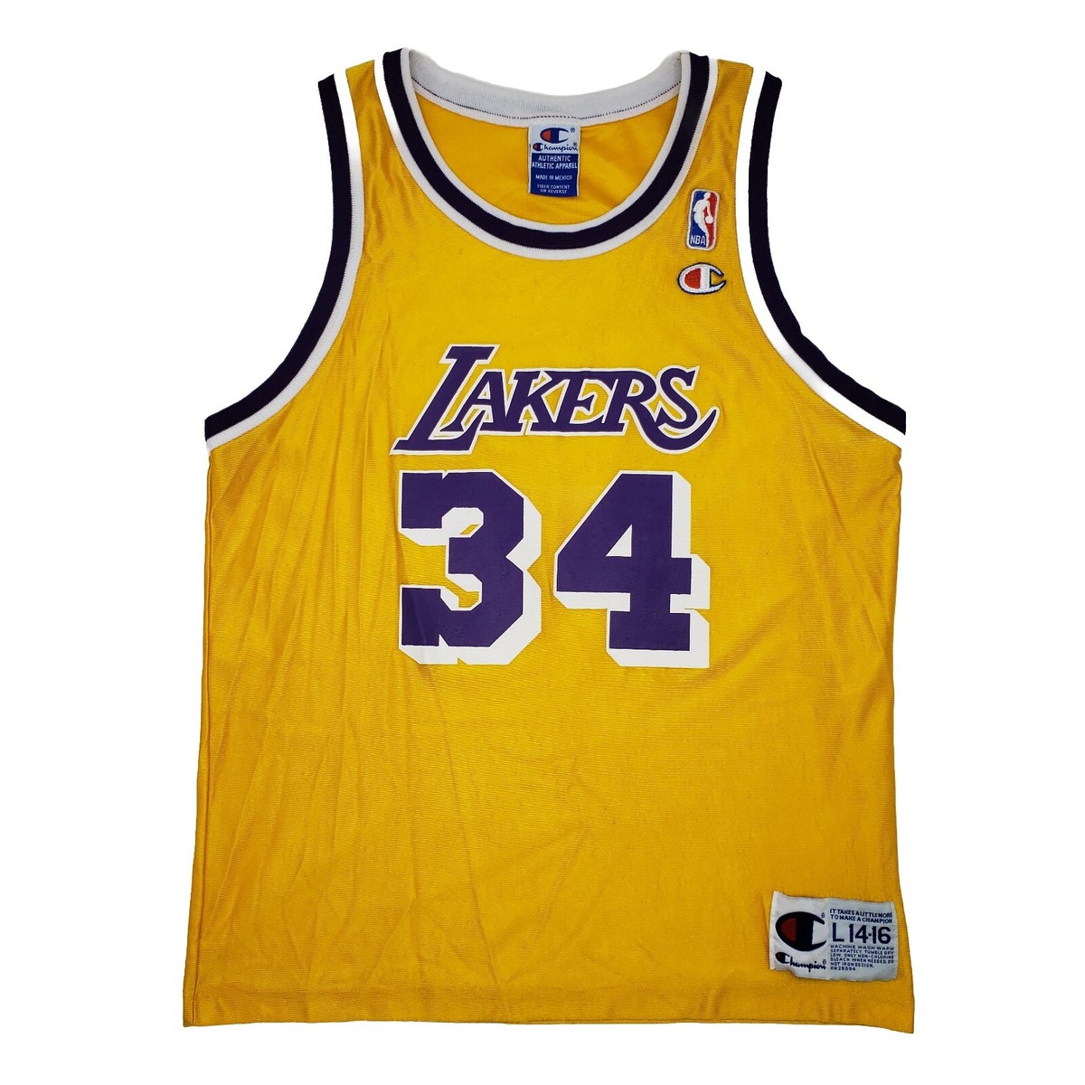 新品✨90s USA製 Champion NBA LAKERS SHAQ #34 VTG Champion Shaquille O'Neal Shaq Los Angeles Lakers Jersey YOUTH