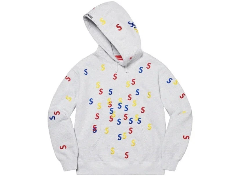 Supreme Embroidered S Hooded Sweatshirt Ash Grey Size M