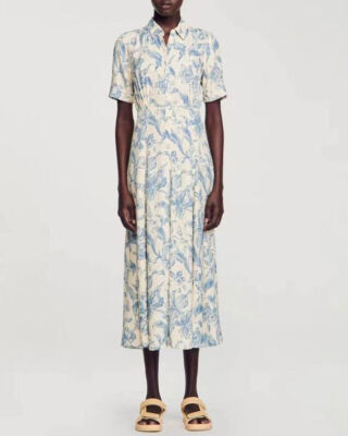Sandro Collar Shirt Dress Contrasting Short Sleeve Midi Dress for Women