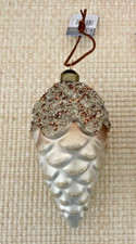 Ivory Brown Glass Pinecone Christmas Ornament, glittered, 6 1/2" Tall NWT