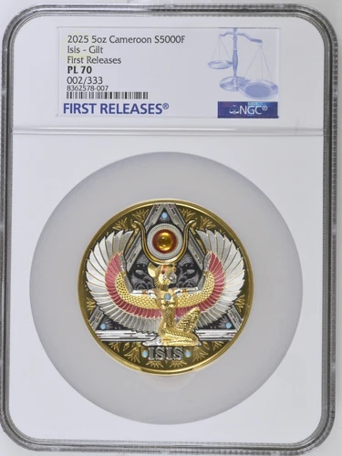 Isis Gold Grandeur 5 oz Proof-like Silver Coin CFA Cameroon 2025/PL70 NGC #2
