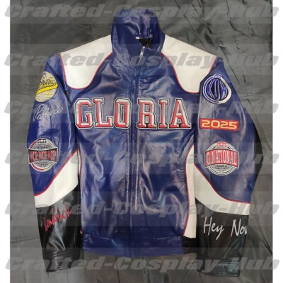 Super Bowl Kendrick Lamar Gloria Blue Leather Jacket for Men and