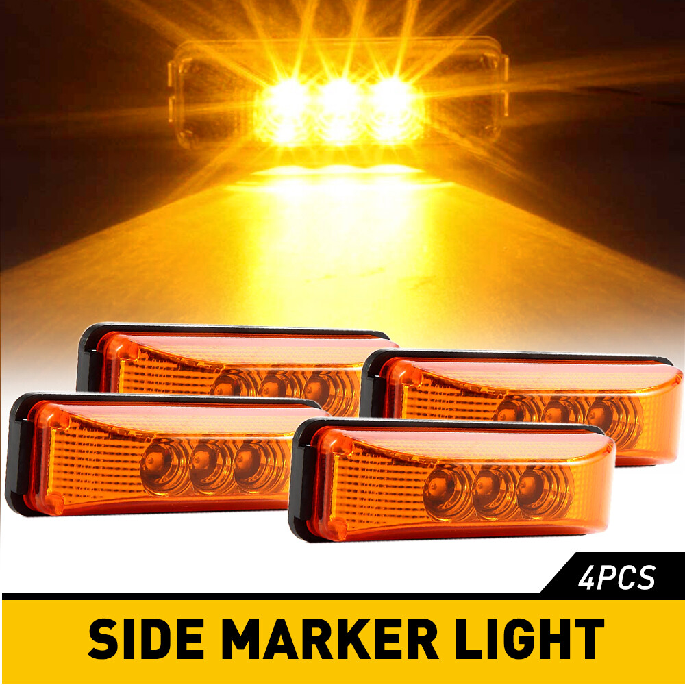4x Amber 3LED Side Marker Light RV Trailer Truck Clearance Light Lamp Waterproof