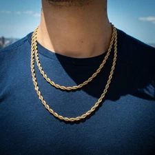 Textured Rope Chain 18k Yellow Gold Necklace 5mm Solid Lifetime Warranty