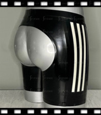 Latex Mens Shorts Boxers Crotch Open Side 3 Striped Deco Customize 0.4mm E96