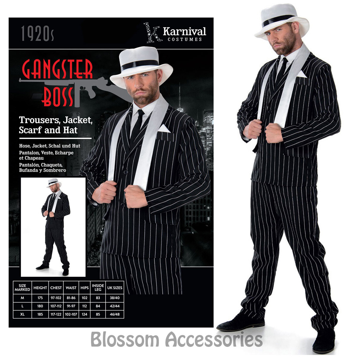 CL980 Mens Gangster Boss 1920's Great Gatsby Fancy Dress Party