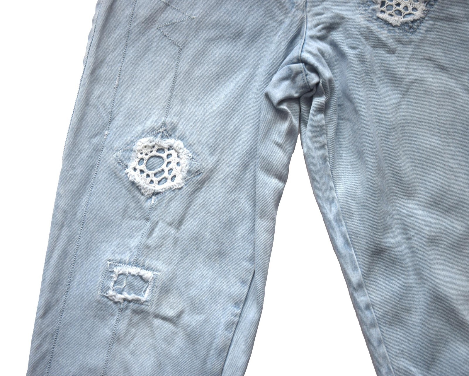 Womens Vintage Jeans 90s Pale Blue Distressed Look Zip Fly Tapered Retro 10 image 2