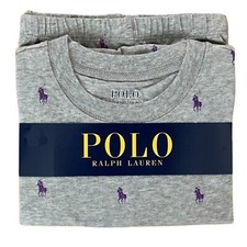 Polo Ralph Lauren Girl's 2 Piece Pajama Set 8 Gray w/ Purple Ponies