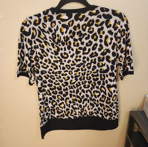 Anne Klein Multicolored Leopard Print Short Sleeve Crew Neck Pullover Blouse S - Picture 5 of 7