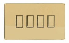 Varilight JDVES004S Screwless Polished Brass 4 Gang Touch Dimming Slave