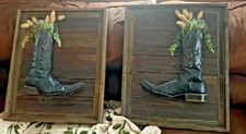 Country Wall Art Handmade Upcycled Rustic Western Cowboy Framed Wrangler Boots