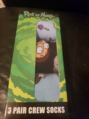 Rick and Morty  Crew Socks 3 Pair Pack Men's Shoe Size 6 to 12 NEW