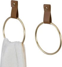 MyGift Modern Brass Tone Metal Towel Ring Holder with Caramel Brown... 
