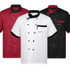 Men Short Sleeve Chef Coat Jacket Kitchen Workwear Cooking Uniform Restaurant