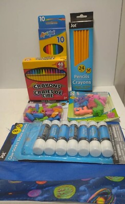 School Supply Lot Pencils Crayons Colored Pencils Erasers Glue Sticks Bag