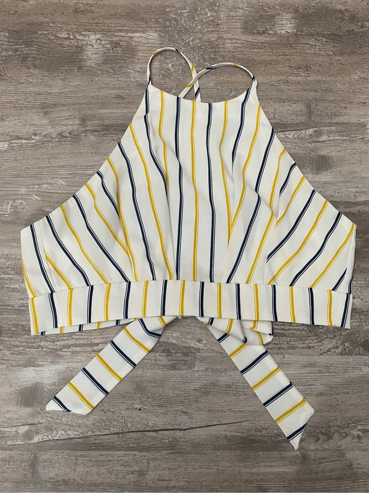 Топ сопрано с бретелью через шею укороченный в полоску летний ремешок для спагетти галстук сзади женский размер маленький - Изображение 4 из 4