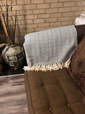 Erin Gates Elements Throw Blanket Diamond Woven Fringes Blue 50x66  NWOT Open