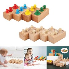 4x Montessori Knobbed Cylinders Blocks Wooden Board Game for School Childern