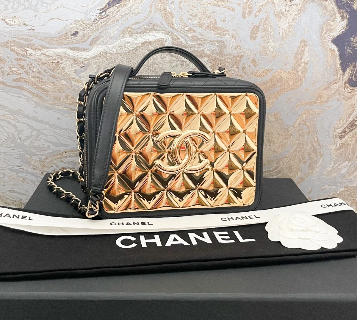 Chanel Golden Plate Medium Vanity Case Lambskin Quilted Bag